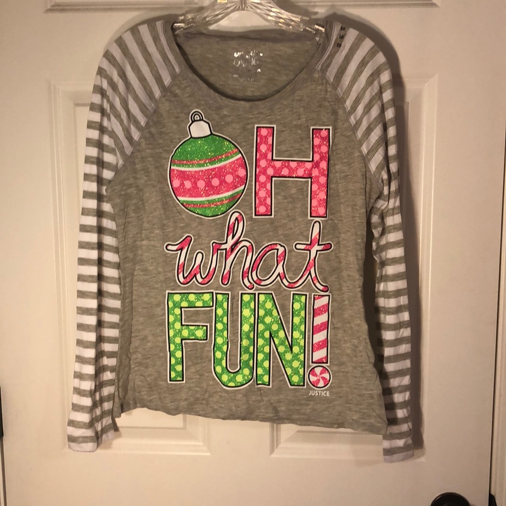 Gray and white strip Christmas shirt with sparkles